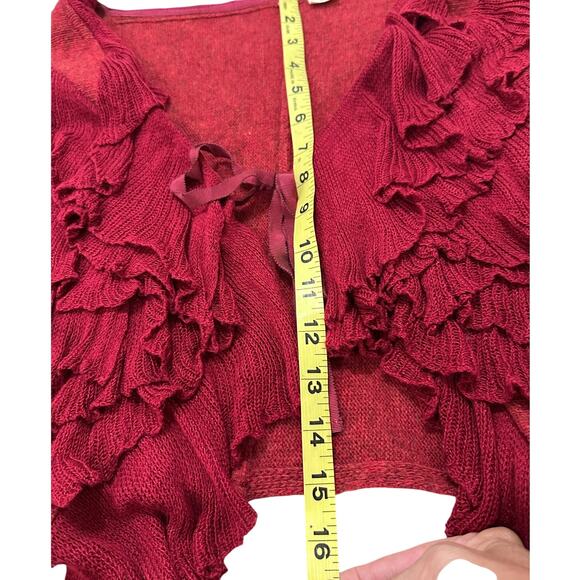 MOTH Wool Blend Red Ruffle Sweater Bohemian Wrap Open Cardigan Size M/L - Picture 6 of 7